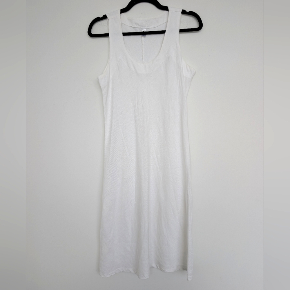 Saint Tropez Linen Scoop Neck Sleeveless White Coastal Midi Dress Sz 10/S/M